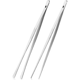 ChefBee Kitchen Cooking Tongs Tweezers - 2PCS 12" Stainless Steel Kitchen Utensils, Metal Fine Tweezers Tongs with Precision Serrated Tips for Chef, Serving Food, Grill, Culinary, Pasta, Salad, BBQ