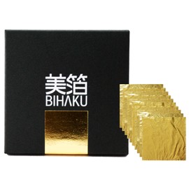 (Beautiful Leaf) Kanesawa 24K Gold Foil 10 Sheets, Approximately 1.4 x 1.4 inches (3.6 x 3.6 cm), 99.99% Gold Purity, Comes in a Cosmetic Box, 2 Paper Tweezers, Hair Arrangement, Fashion