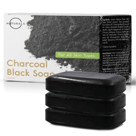 O Naturals Activated Charcoal Black Bar Soap Peppermint Oil Detoxifying Face Body Hand Soap Organic Shea Butter. Vegan 100% Natural Soap Helps Acne Blemishes Men & Women Triple Milled 3Pk 12 oz Total