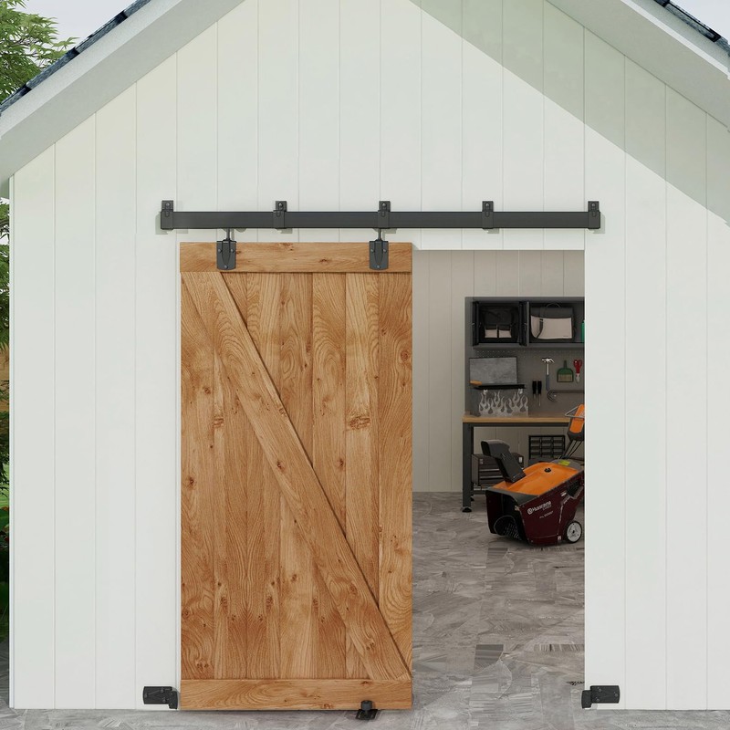 JUBEST 7.5FT Box Rail Exterior Barn Door Hardware Kit, Heavy-Duty