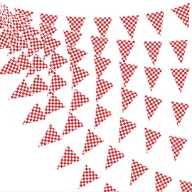 32Ft Red White Checkered Racing Party Decorations Race Car Fabric Banner Triangle Flag Pennant Garland Streamers for Kids Car Birthday Baby Shower NASCAR Picnic BBQ Outdoor Garden Decor Supplies