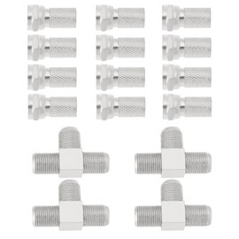 Be In Your Mind 4 Sets T Piece 2 Way Splitter F Plug Adapter with British Connector for Antenna Closed Line Head Monitoring Splitting Coax Aerial Silver