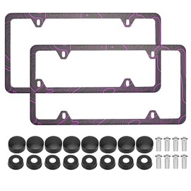 4 Holes Topographic Topography Map Exploration Discovery Stainless Steel License Plate Frames, 2 PCS Car Licence Plate Covers, with Bolts Washer Caps for US Vehicles (Purple)