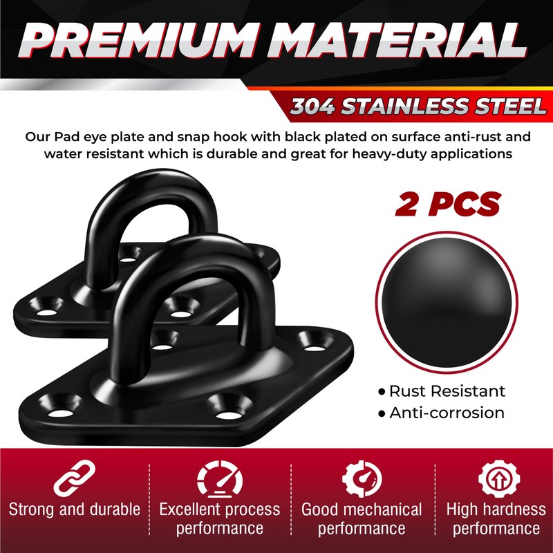 [Upgraded] 1700 lb Capacity 2PCS M10 Stainless Steel Pad Eye