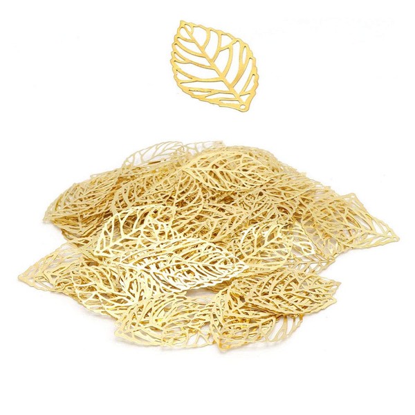 100Pcs Hollow Leaf Charms Ornaments Pendant Metal Leaves Decoration Crafts