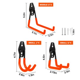 ZexHok Steel Garage Hooks Wall Tool Organizer, 10 Pack Garage Storage Hook Heavy Duty Utility Storage Hangers Orange for Ladders, Ropes, Garden Tools