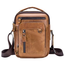 MANNUOSI Men's Shoulder Bags Fashion Leisure Crossbody Bag Genuine Leather Handbag, brown, Retro
