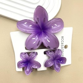 Aacehlh Flower Hair Claw Clip Set,1 Pc Large and 2 Pcs Small Hawaiian Plumeria Claw Clips,Beach Tropical Hair Accessories for Women (Purple)