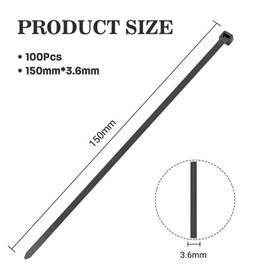 Black Cable Ties, 150mm x 3.6mm, Pack of 100, Premium Nylon Zip Ties, Multi-Purpose Plastic Tie Wraps, Secure Self-Locking Mechanism, for Home, Garden, Workshop, Office and DIY
