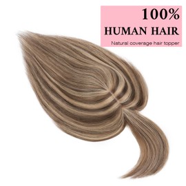 SEGO 100% Real Human Hair Toppers, with Air Bangs, Silk Base 150% Density, Clip in Topper, 2.7肺5.1・ HairPieces for Women, with Thinning/Hair Loss Cover Gray