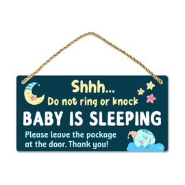 Funplus Baby Sleeping Sign for Front Door - Do Not Knock or Ring - 10″x5″ PVC Plastic Hanging Sign，Please do not knock or ring the bell, it upsets the dog, which upsets the baby, which upsets mom
