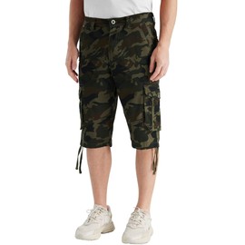 BEST SOUTH Men's Long Cargo Shorts Casual Below Knee 13 Inches Capri Shorts Relaxed Fit with Pockets Army Green Camo 34