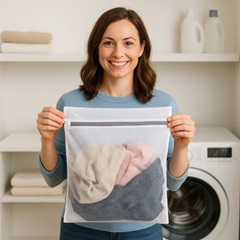 Kimmama Laundry Mesh Wash Bags, Lingerie Bags for Washing Delicates, Mesh Laundry Bags for Washing Machine, White Net, Grey Zipper, 2XXL