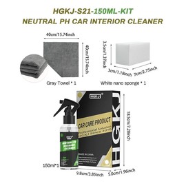 hgkj 150ml Car Interior Cleaner, Car Seat Stain Remover with Towel & Sponge, Cleaning-free Cleaner for Fabric, Roof, Safety Belt, Leather Seat, Professional Car Interior Care Product, Automotive