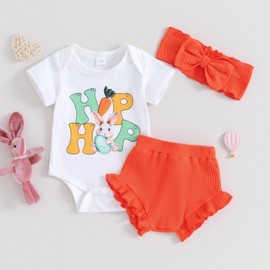 Newborn Baby Girl Easter Outfits Little Bunny Onesie Tops and Shorts Infant Girl Summer Clothes Set (White Hip hop, 3-6 Months)