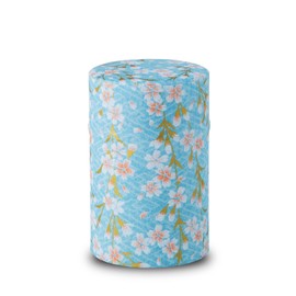 Noren Tea Canister, Tea Canister, 3.5 oz (100 g) Cans (Washi Tea Canister - Kyozakura, Blue) / Made in Japan, Yuzen Washi, Steel Canister, With Inner Lid, Airtight Container, Storage Container, Dry
