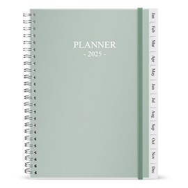 2025 Planner - Weekly & Monthly Planner Runs Jan 2025 to Dec 2025, 6.25" x 8.25", 12 Monthly Tabs, 14 Notes Page, Plastic Pocket, Flexible Cover with Twin-Wire Binding, Planners 2025, Green