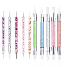 FULINJOY 10PCS Nail Art Gel Carving Pen Acrylic Dotting Pens, Double-Ended Silicone Brushes for Design Nail Foil Carving Drawing and 3D Effect Shaping Drawing Dotting Tools