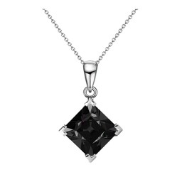 Cate & Chloe Samantha 18k White Gold Plated Black Crystal Necklace | Women's Silver Pendant Necklace with Solitaire Square Cut Crystal, Hypoallergenic, Fashion Jewelry for Women, Gift for Her