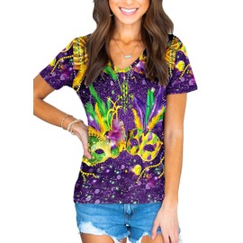 Womens Mardi Gras Shirts Fat Tuesday Mask Top New Orleans Fleur De Lis Carnival Costume T-Shirts S
