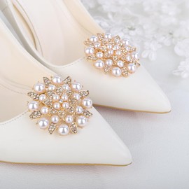 JWICOS 2 piezas de clip de plata para zapatos, decoración de moda, hebilla redonda de perlas para boda, fiesta, diamantes de imitación, accesorios de joyería para mujer, freesize, aleación, Diamantes