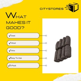 Citystores® Assorted 160g Steel Wire Wool Pads (8 X 20g) For Rats Mice Control Diy Smoothing Sanding Multi-purpose Cleaning Polishing Steel Wool Rolls