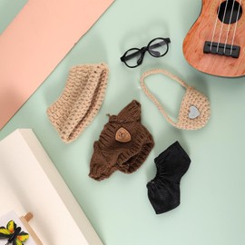 Lyreh 5-Piece Clothes Accessories for Dolls, Brown Yarn Doll Outfits Include Clothing, Hat, Bag, Glasses, Jeans, Creative Gift for 6.7in Dolls Only Include Clothes