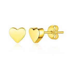 Womens Gold Stud Earrings, 18K Gold Plated 925 Sterling Silver Fashion Small Heart Stud Earrings
