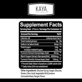 Kaya Naturals Turmeric Supplements Gummies | Pure Nature Turmeric Curcumin |Turmeric Ginger Gummies - 30 Count, Joint Support Gummy | Turmeric with Black Pepper Extract