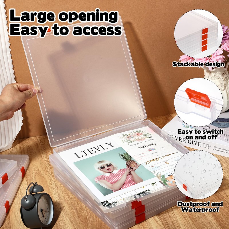 Rainmae 12"x12" Scrapbook Paper Storage, Stackable Plastic File Storage Box,