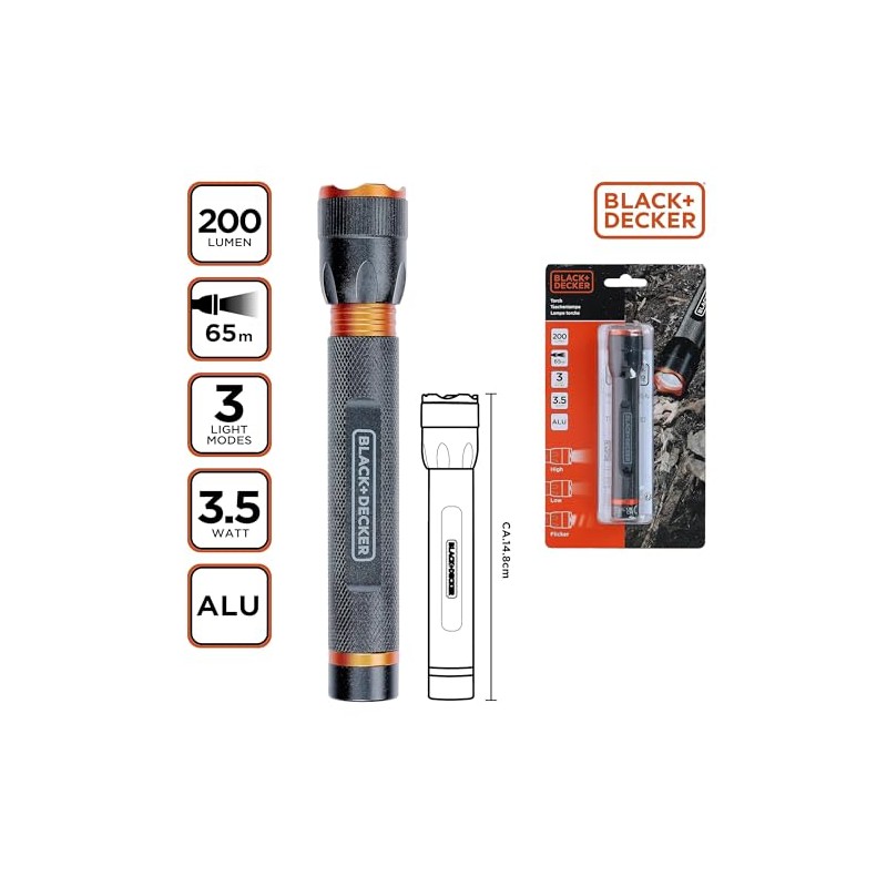 BLACK+DECKER LED Torch 200 Lumen - 3.5 W - 65