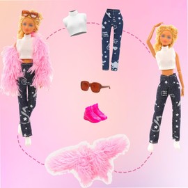 23 Pieces Doll Clothes & Accessories for 11.5 Inch Girl Dolls Include 5 Tops 5 Pants Fashion Outfits 5 Coats Jacket 5 High Heels 5 Flat Shoes and 3 Accessories for 11.5 Inch Girl Dolls Fashion Set