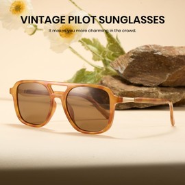 Cyxus Retro Square Aviator Sunglasses for Women Trendy Shades Vintage 70s Flat Aviators UV400 Sunglasses 53mm Small P1215