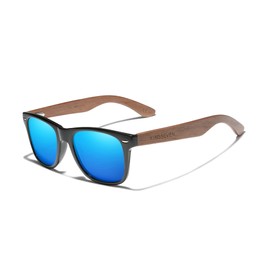 KINGSEVEN Wooden Sunglasses Polarised for Men Women Retro Vintage Mirrored Lenses Walnut Wood Frame W5777, blue