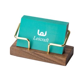 Leicraft Business Card Holder for Desk, Modern Card Organizers and Office Desk Accessories for Men and Women (Walnut Golden)