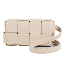 Gimue Woven Purse Crossbody, Y2k Women's PU Leather Small Square Bag, Waist Bag Convertible Shoulder Bag, Fashion woven Messenger Bag (Apricot)