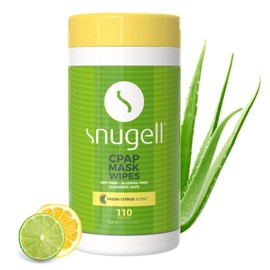 Snugell Citrus Scented CPAP Mask Wipes – 110 Count – 100% Soft Cotton, Lint-Free, Alcohol-Free – Skin-Safe Formula with Aloe Vera – Easy-Open Canister for Cleaning CPAP Masks, Tubes, and Devices