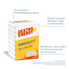DEXTRO ENERGY Cubes Immunfit + Vitamin C, B6, B12 (Pack of 18) - Dice with Carbohydrates and Vitamins to Support the Immune System, Carbohydrate Supply, Everyday and Work
