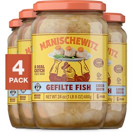 Manischewitz Gefilte Fish in Liquid Broth, 24 oz (4 Pack) | Protein Rich | Kosher for Passover | No MSG