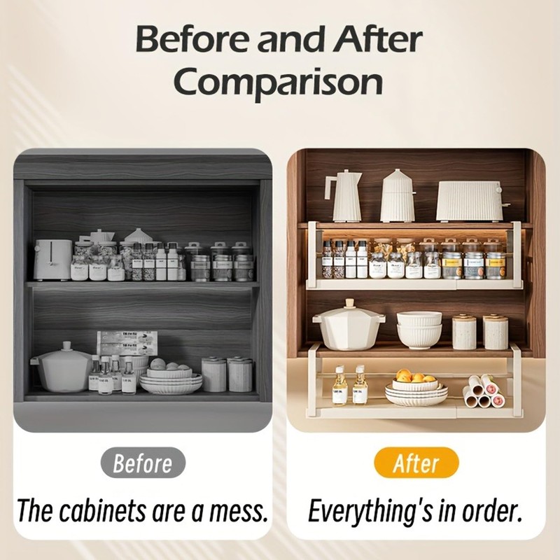 Hanging Under Shelf Storage Basket, Adjustable Width Under Cabinet Add-on