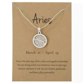 Silver Star Sign Coin Constellation Pendant Chain Necklace – Day – Aries (21st March - 19th April) - Zodiac Constellation Horoscope Celestial Astrology Jewellery - Women Men Gift
