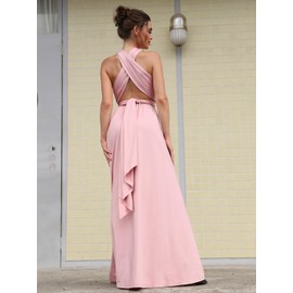 GORAIS Women Infinity Dress for Bridesmaid Long Evening Maxi Wrap Dresses Convertible Prom Wedding Gown Blush Pink