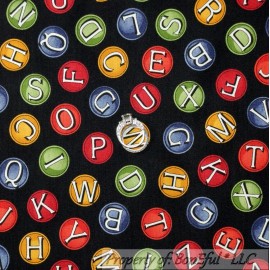 Signature BonEful Fabric FQ Cotton Quilt VTG Black Red Blue Letter Alphabet Bottle Cap Dot