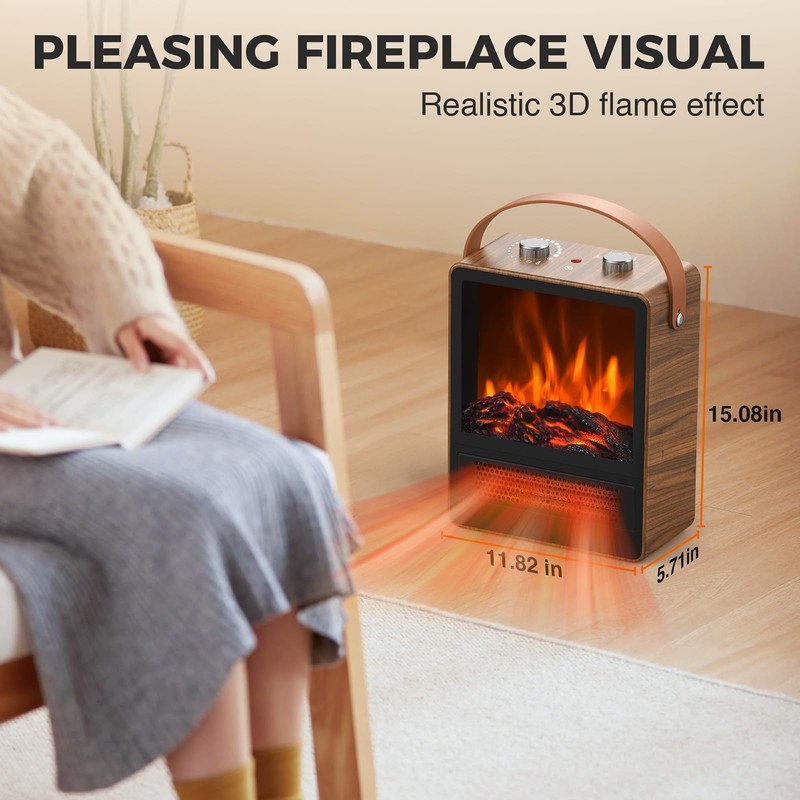 Electric Fireplace Heater for Indoor Use, 1500W/750W Space Heater Fireplace