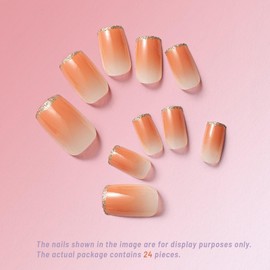 ClawArts Long Square Gradient Pink Nails with Silver Edges, Press-On Design, Jelly Glue Sticker Included, No Liquid Glue or UV Light Required, Suitable for Office and Casual Wear, One Size Fits Most