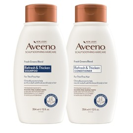 Aveeno Fresh Greens Shampoo and Conditioner Set, Sulfate Free, Clarifying & Volumizing for Thin or Fine Hair, Rosemary Peppermint Cucumber Nourish & Thicken, Color Safe Paraben Free, 12 Fl Oz, 2 Count