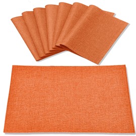Rinpon Cloth Placemats Set of 8, Linen Type Fabric Placemats Machine Washable Placemats Heat Resistant Placemats Wrinkle Free Thick Polyester Kitchen Place Mats for Dining Table (Orange)