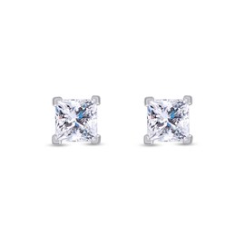 SAVEARTH DIAMONDS 4-Prong Solitaire Style, 5.5MM Princess Cut Lab Created Moissanite Diamond Stud Earrings For Womens In 18K White Gold Over Sterling Silver (D Color, VVS1 Clarity, 2.00 Cttw)