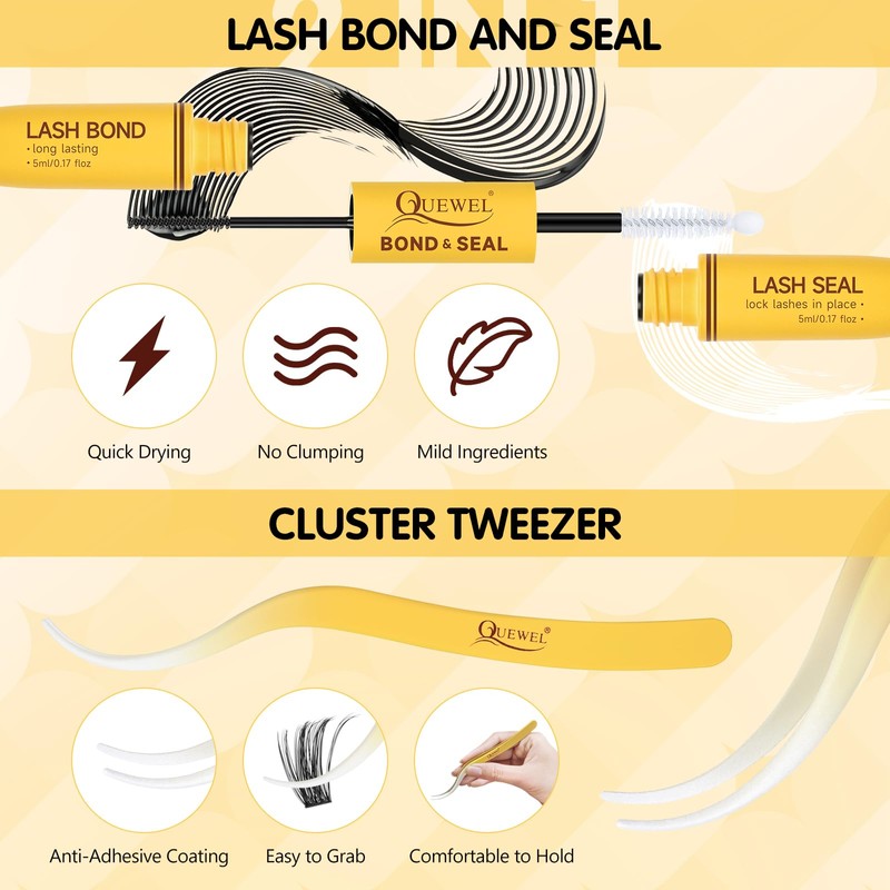 QUEWEL Lash-Cluster Kit 144Pcs D Curl Mixed 3 Styles Eyelashes-Individual