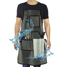 Chef Apron, Painter Apron, Hairstylist Apron, Waterproof, Multiple Pockets, TPU Mesh Fabric, Sizes M to XXL, Black